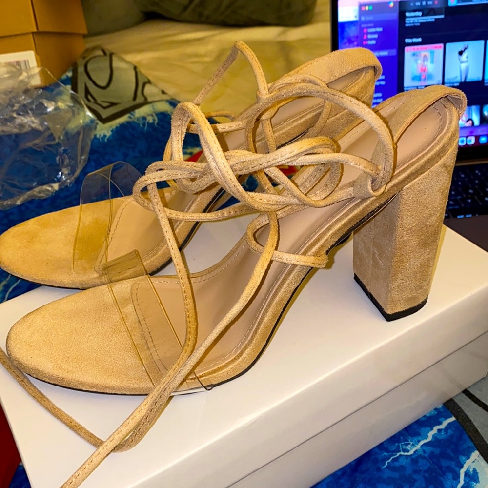 Nude Chunky Heeled Sandals